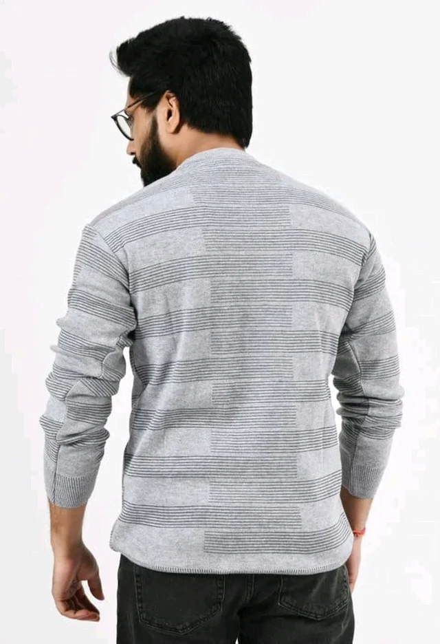 Men Round Neck Full Sleeve Woolen Pullover Winter Sweaters for Winter - Light gray, L