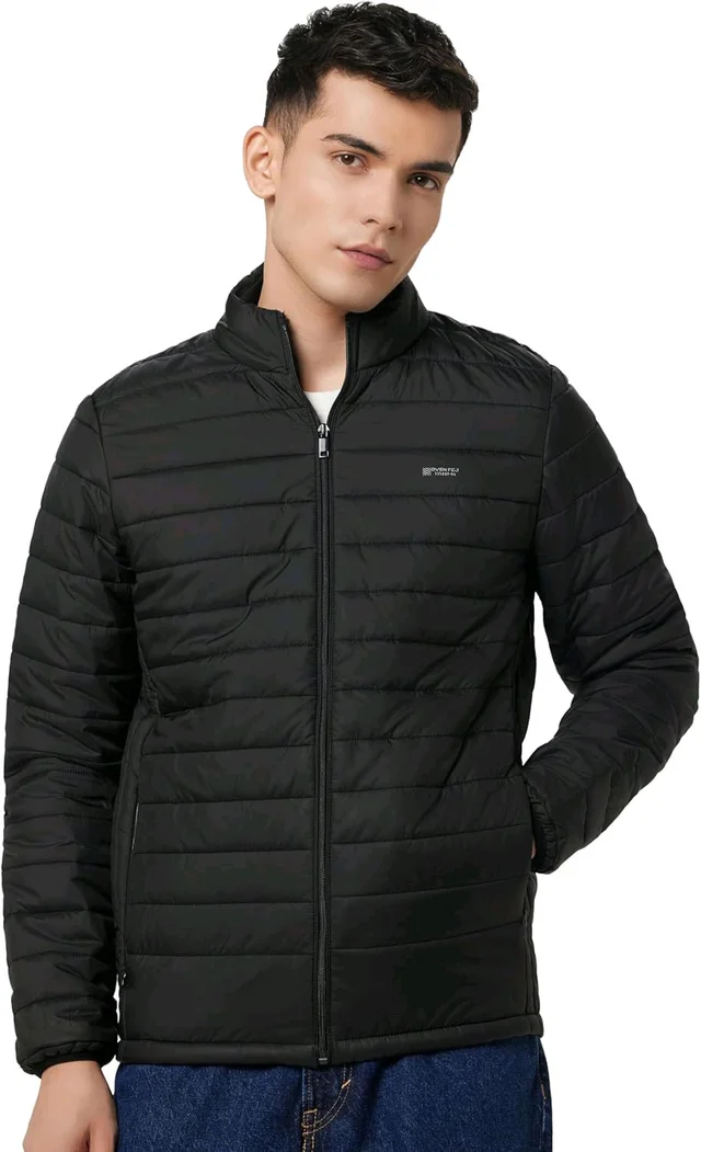 Qube By Fort Collins Men's nylon Standard Length Regular Fit Quilted Bomber Jacket - Winter Warm, Insulated, Ribbed Cuffs, and Stylish Design