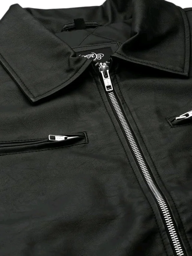 Leather Retail Men's Black Solid Jacket - S, Black