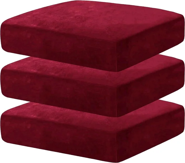 Sofa Foam Cushion with Stretchy Soft Velvet Fabric Cushion Density – 32 (Pack of 3, Red)