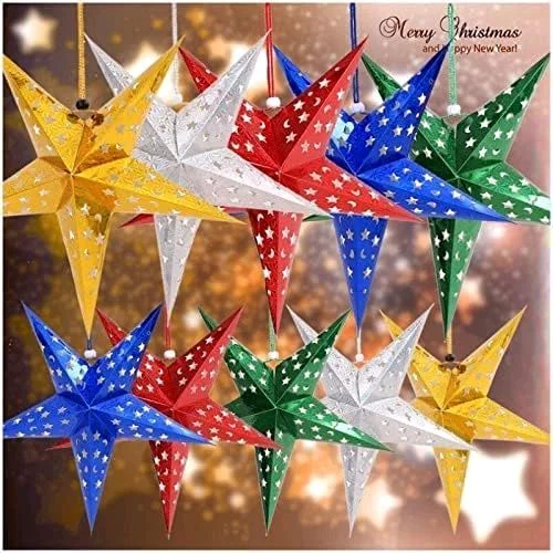 10PCS Xmas Hanging 3D Hollow Paper Star Lantern Festival Christmas Party Ornaments Decoration