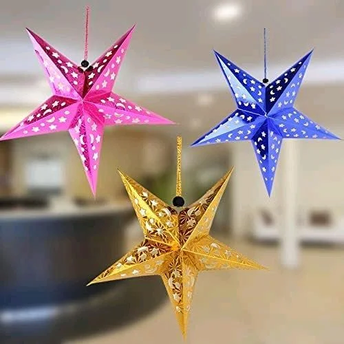 10PCS Xmas Hanging 3D Hollow Paper Star Lantern Festival Christmas Party Ornaments Decoration