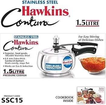 Hawkins Contura 1.5L Aluminium Inner Lid Pressure Cooker (Silver)