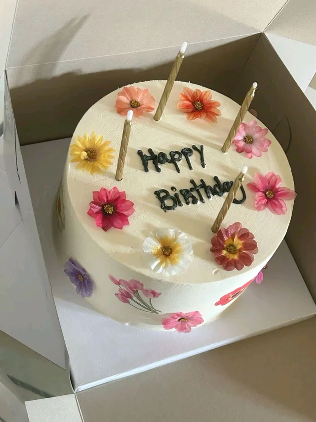 Happy Birthday Cake With Flower Candle