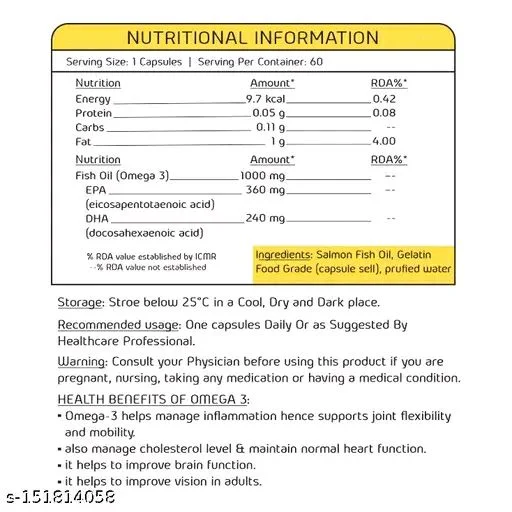 NutraChoice Fish Oil Omeega 3 For Double Strength 1000mg - 60 Capsules