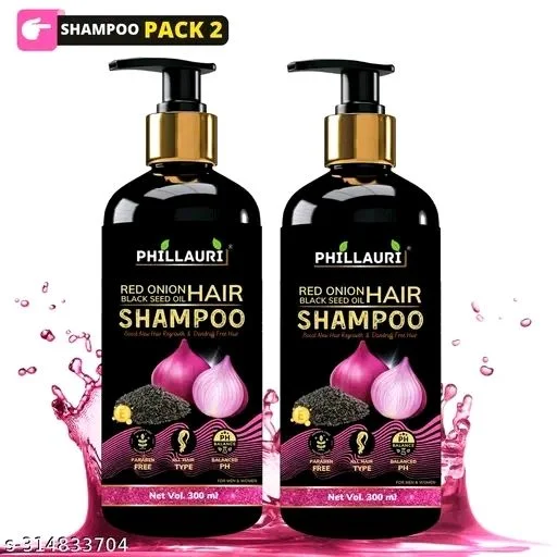 PHILLAURI Red Onion Black Seed Oil Hair Shampoo - 300ml × 2 Pack - 600ml