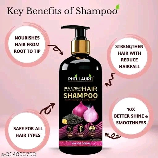 PHILLAURI Red Onion Black Seed Oil Hair Shampoo - 300ml × 2 Pack - 600ml
