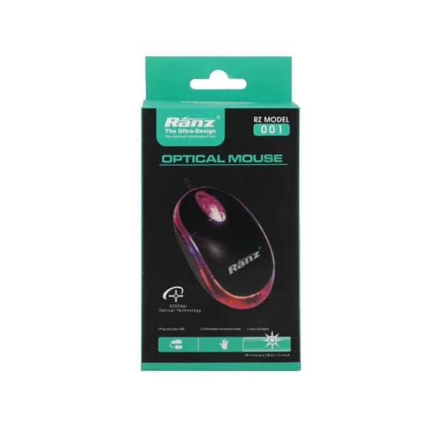 Ranz USB Optical Mouse 1000 DPI- Black with 1 Year Warranty
