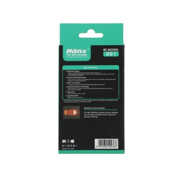 Ranz USB Optical Mouse 1000 DPI- Black with 1 Year Warranty