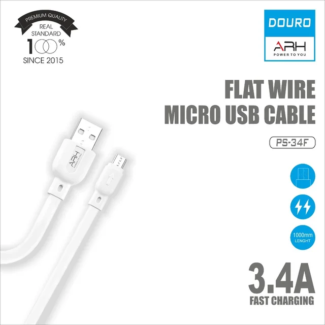 ARH Douro PS-34A 3.4Amp PVC Shielding Micro USB Charge and Sync Cable 1 m, (White)