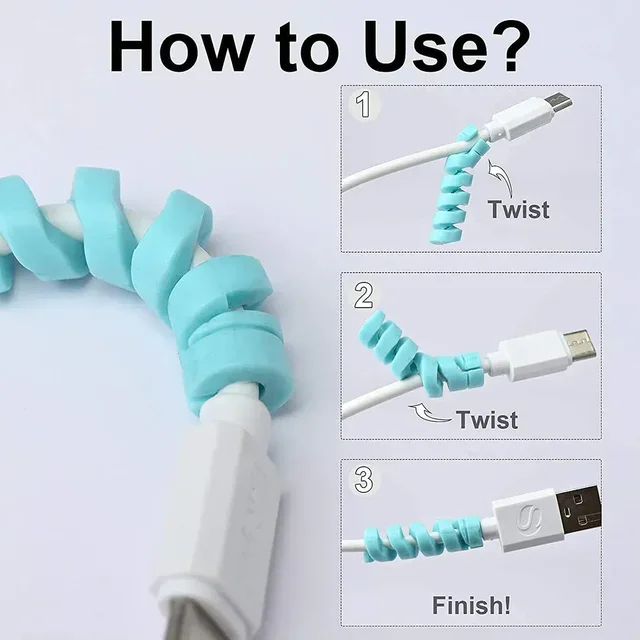 Spiral Charger Spring Cable Protector Data Cable Saver (Pack of 3)