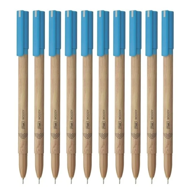 FLAIR Woody 0.7mm Ball Pen Box Pack of 10 | Attractive Woody Design - Blue and Black