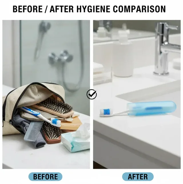 Plastic Hygienic Toothbrush Travel Portable Case Pack of 2( Two) - Blue, Blue