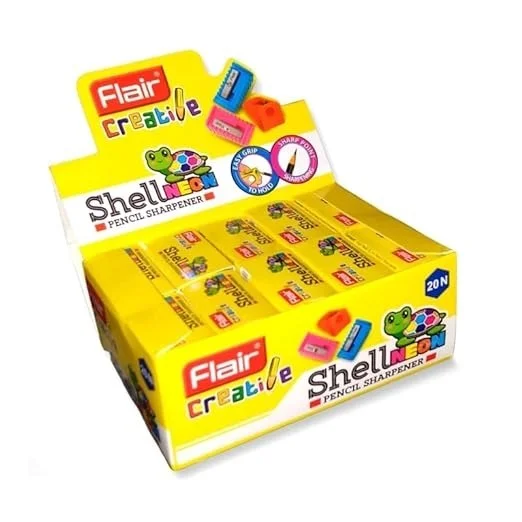 Flair Creative Series Shell Neon Pencil Sharpener (Pack of 10) - Multi Color