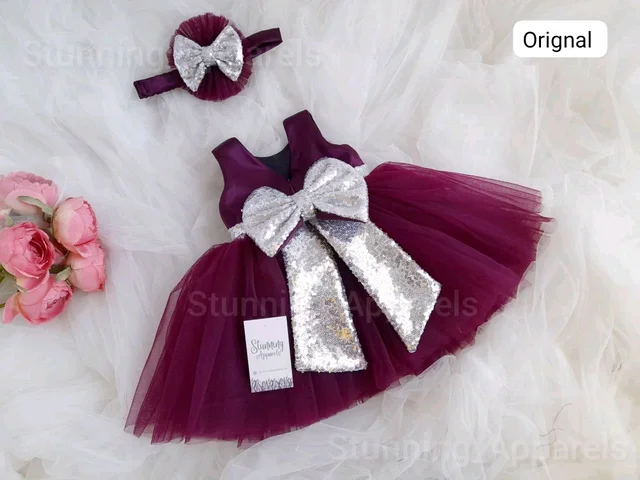 Silver Sequence Bow Wine Dress 