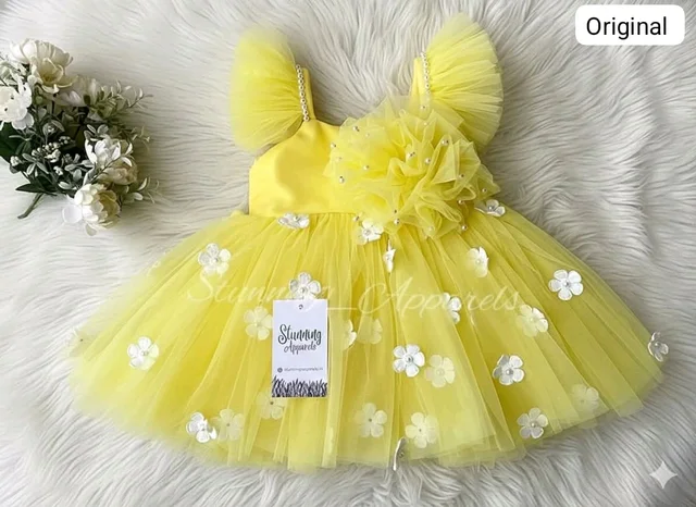 Ruffled Sleeves Strapped Partywear Yellow Dress