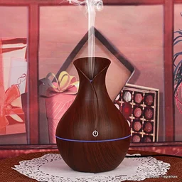 Wooden Essential Humidifier Aroma Oil Diffuser Ultrasonic Wood Air Humidifier Fashion USB Mini LED lights For Home Office - Dark Brown