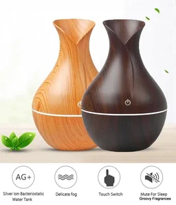 Wooden Essential Humidifier Aroma Oil Diffuser Ultrasonic Wood Air Humidifier Fashion USB Mini LED lights For Home Office - Dark Brown