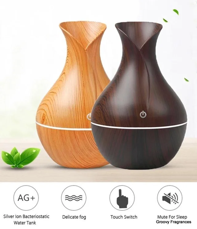 Wooden Essential Humidifier Aroma Oil Diffuser Ultrasonic Wood Air Humidifier Fashion USB Mini LED lights For Home Office - Dark Brown