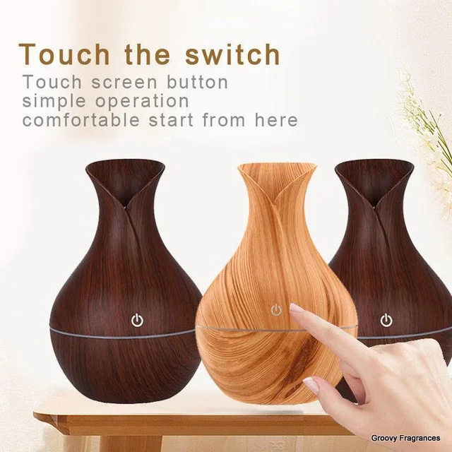 Wooden Essential Humidifier Aroma Oil Diffuser Ultrasonic Wood Air Humidifier Fashion USB Mini LED lights For Home Office - Dark Brown