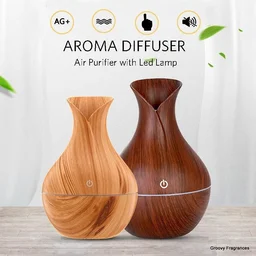 Wooden Essential Humidifier Aroma Oil Diffuser Ultrasonic Wood Air Humidifier Fashion USB Mini LED lights For Home Office - Dark Brown