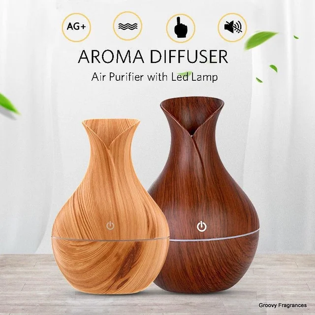 Wooden Essential Humidifier Aroma Oil Diffuser Ultrasonic Wood Air Humidifier Fashion USB Mini LED lights For Home Office - Dark Brown