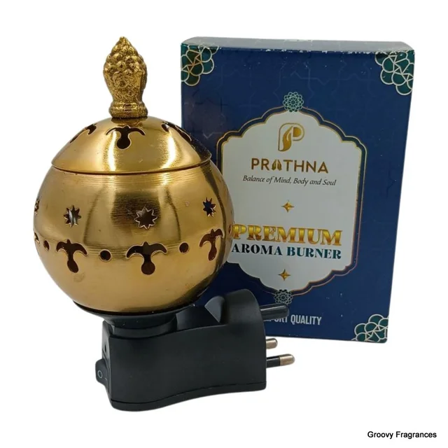 Prathna Platinium Electric Kapoor/Aroma/Bakhoor Burner for Home Fragrance Incense Holder Golden Color