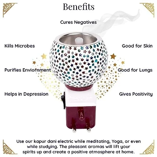 Prathna Platinium Electric Kapoor/Aroma/Bakhoor Burner for Home Fragrance with Night lamp Ceramic Incense Holder (Multicolor) - Mix