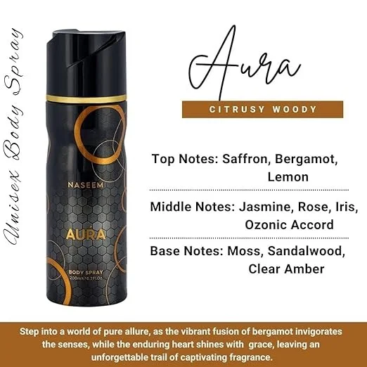 Naseem AURA Perfumed Body Spray | No Gas | Alcohol free | Unisex - 200ML