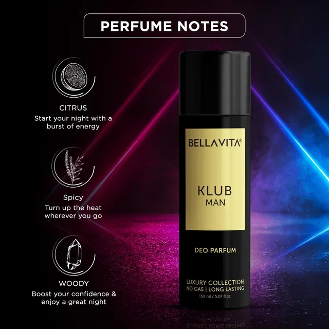 Bellavita KLUB MAN Long Lasting Deodorant Spray NO Gas - For Men - 150ML