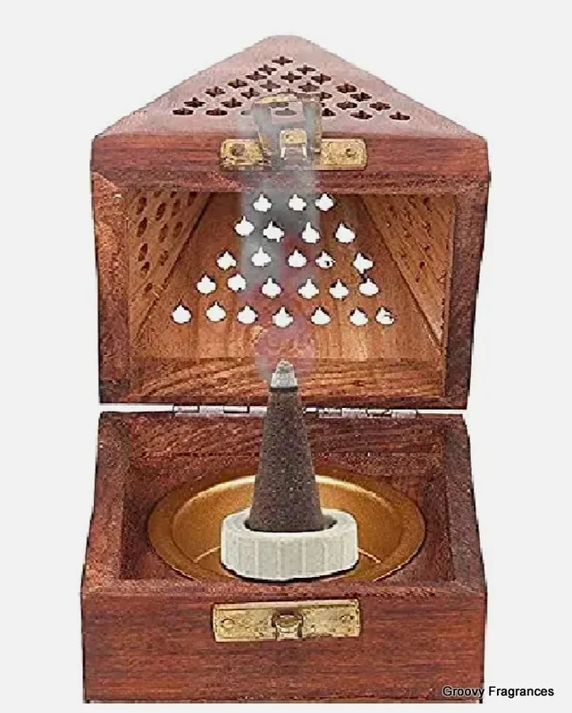 Groovy Fragrances New Antiq Wooden Bakhoor/Dhoop/Aromo Oil/Kapoor Incense Burner - Small