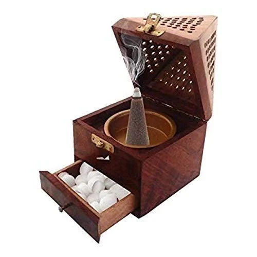Groovy Fragrances New Antiq Wooden Bakhoor/Dhoop/Aromo Oil/Kapoor Incense Burner - Large