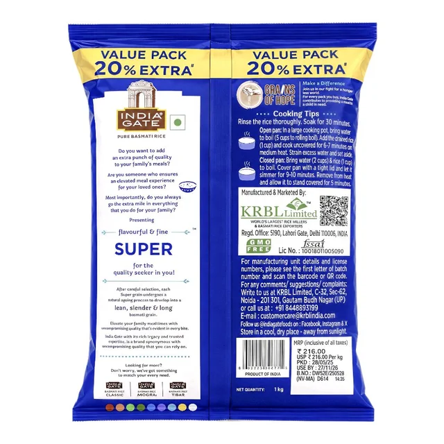 India Gate Super Basmati Rice - 1 Kg