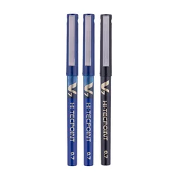 Pilot Hi-Tecpoint V7 0.7mm Fine Point Pure Liquid Ink Roller Ball Pen | Pack Of 3 (2 Blue + 1 Black)