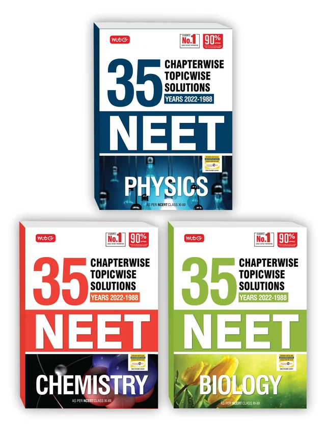 See this image MTG 35 Years NEET Previous Year Solved Question Papers with NEET Chapterwise Topicwise Solutions - NEET 2023 Preparation Books, Set of 3 Books NTA Neet 35 Years Questions, Physics Chemistry Biology - MTG LEARNING