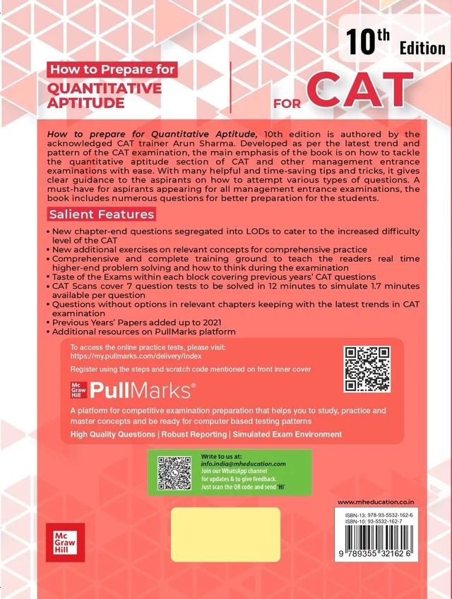 How to Prepare for QUANTITATIVE APTITUDE for CAT |10th Edition | With CAT Practice Tests on Pull Marks - ARUN SHARMA (Author)