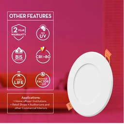 Crompton Led Star Slim Recess Panel Round - 6k - 12W - 6" Cutting