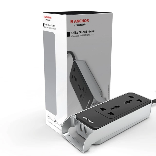 Anchor 6A 2 Universal Socket with 2 USB Port | 6A Extension Board with 2.4A 2 USB Port - 22052