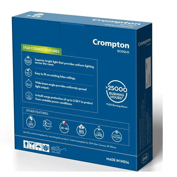 Crompton Led Recessed Panel Star Cosmos Round - 6K - 15W- 5.5" Round