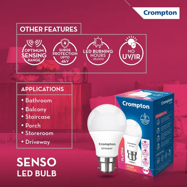Crompton 9W Motion Sensor LED Bulb - 6000k