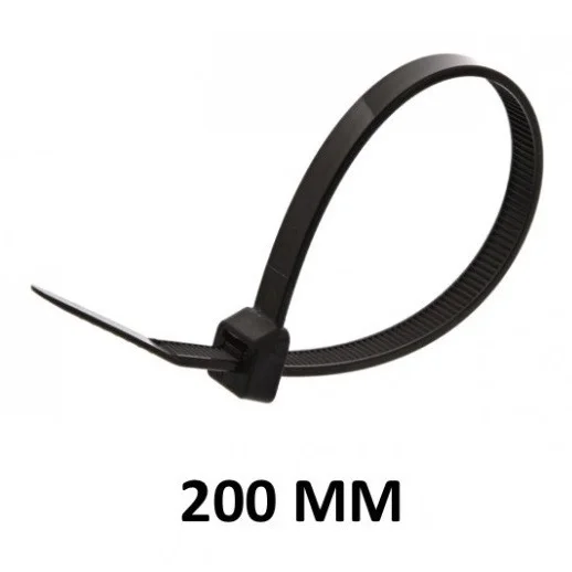 200MM Cable Tie / Wire Tag (Pack Of 100) - Black (3.6 MM)