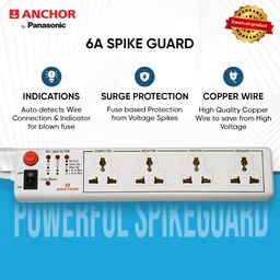 Anchor Spike Guard 4 Socket & 1 Switch - 22047 - 1.5 Mtr Wire - 22047