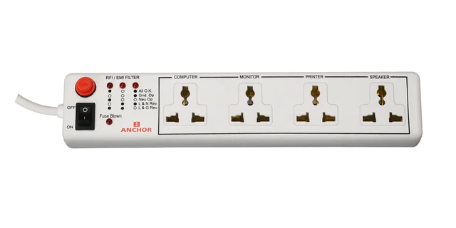 Anchor Spike Guard 4 Socket & 1 Switch - 4 Mtr Wire - 22048