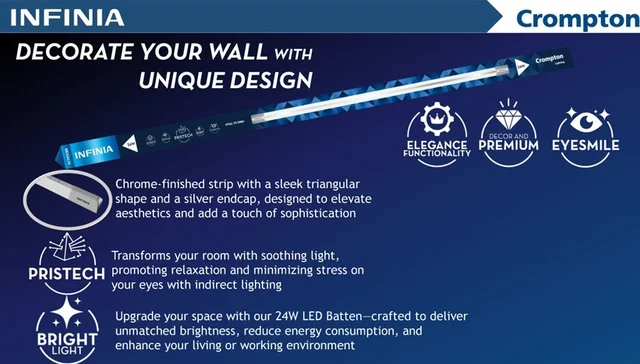 Crompton Infinia 24W 4Ft Led Triangular Shape, Chrome Finish Batten Crompton
