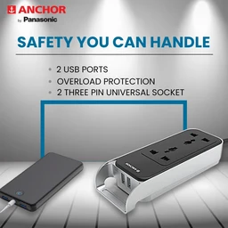 Anchor by Panasonic Anchor 6A 2 Universal Socket with 2 USB Port | 6A Extension Board with 2.4A 2 USB Port - 22052