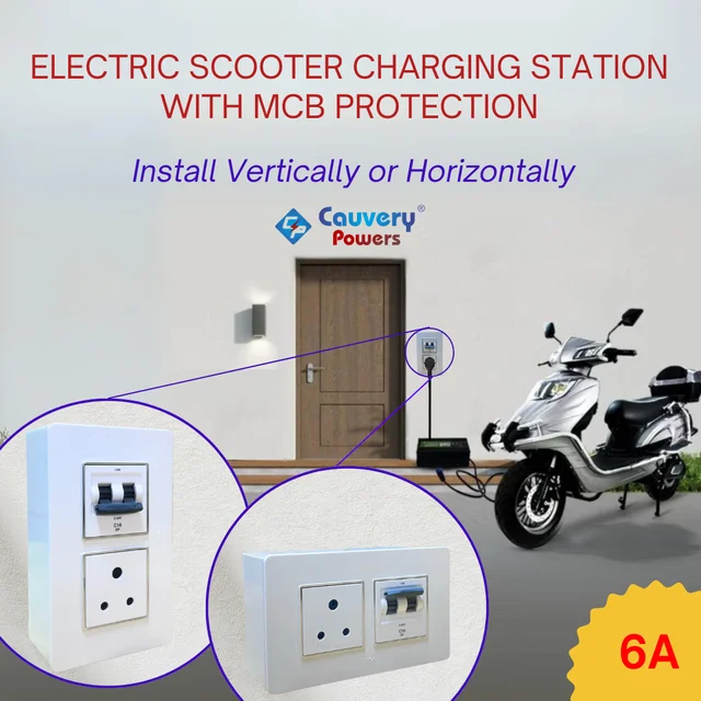 6A Charging Socket / Station with DP MCB 'GM' for Electric Scooter