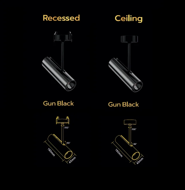 Neptune 8W Led COB Spotlight Signature collection - Rosa - Gun Black Body - Recessed / Ceiling - 3000k