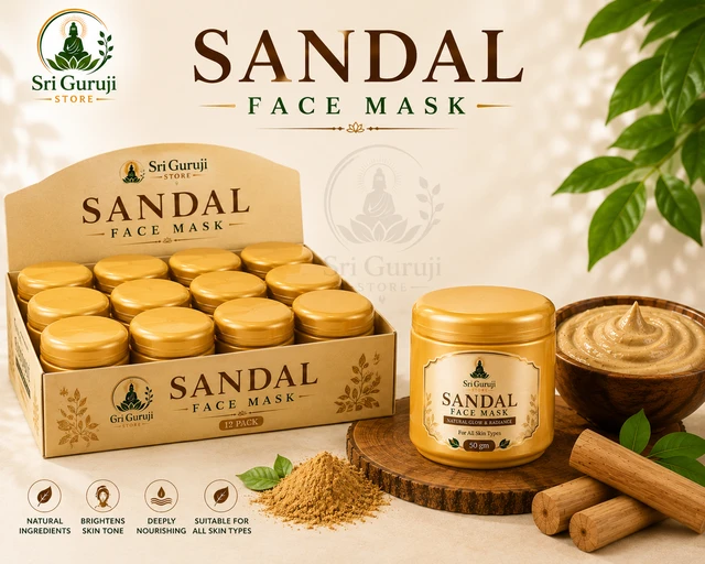Natural Sandalwood Face Mask for Glowing Skin-50 gms (12 Pcs)