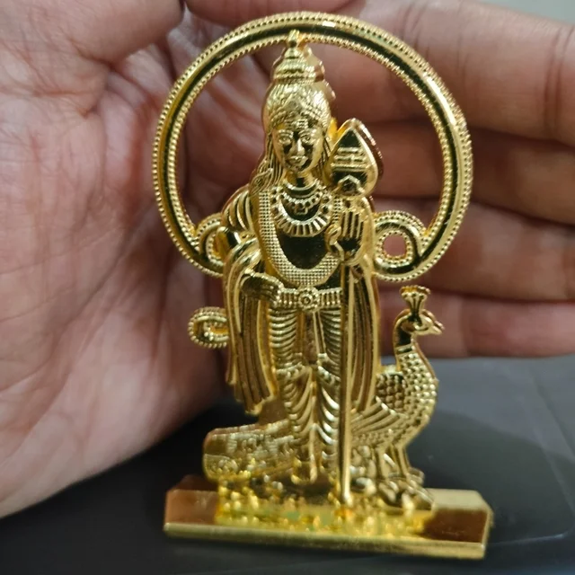 Lord Kartikeya Idol for Car Dashboard, Metal, 1 Piece (Gold Colour)-3 inch -