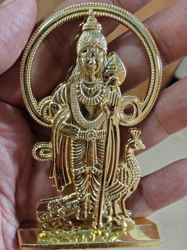 Lord Kartikeya Idol for Car Dashboard, Metal, 1 Piece (Gold Colour)-3 inch -